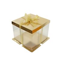 Translucent gold cake box with ribbon 30 x 30 x 25 cm