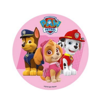 Wafer Paw Patrol - Chase, Skye, Marshall rózsaszín háttérrel