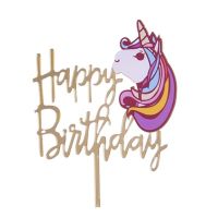 Stamp Happy Birthday with unicorn gold inscription