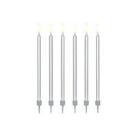 Smooth silver candles 12 pcs