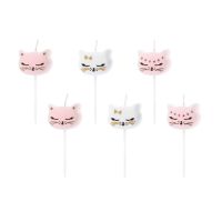 Sviečka na tortu mačka bielo ružová 6 ks