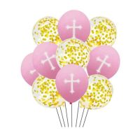 Balóny zlato-ružové s krížikom 10 ks
