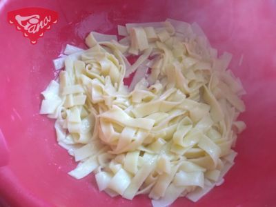 Gluten-free wide noodles for dessert or for bean soup