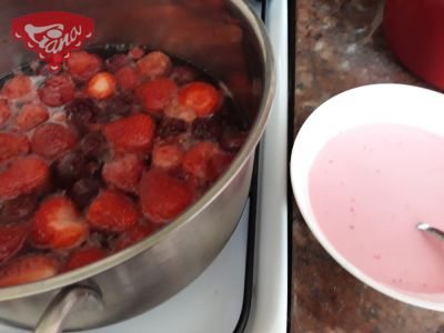 Gluten-free chocolate cubes with pieces of strawberries