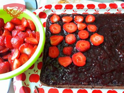 Gluten-free chocolate cubes with pieces of strawberries