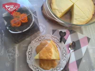Gluten-free cottage cheese pudding with apricot sauce