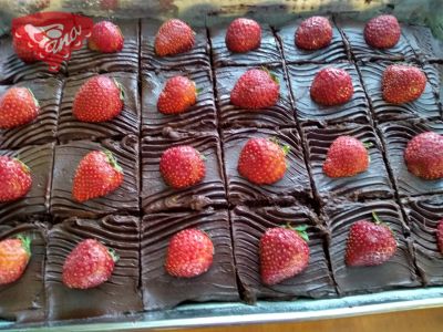 Gluten-free mega chocolate cake with strawberries