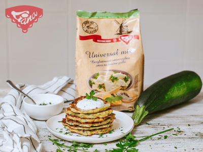 Gluten-free zucchini pancakes with yogurt-herb dip