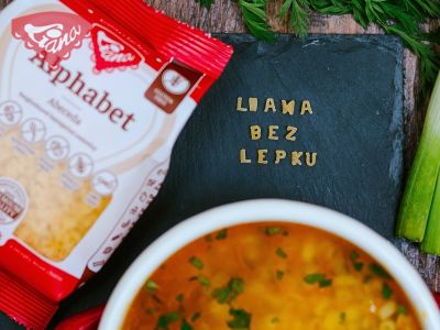 Vegetable soup with gluten-free letters