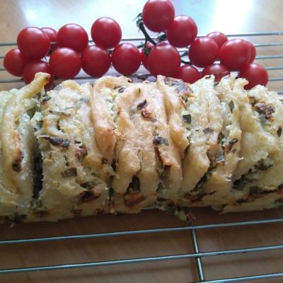 Gluten-free sourdough bread with cheese and spring onion
