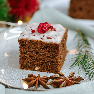 Quick Gluten-Free Gingerbread Sheet Cake with Lemon Glaze