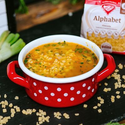 Vegetable soup with gluten-free letters