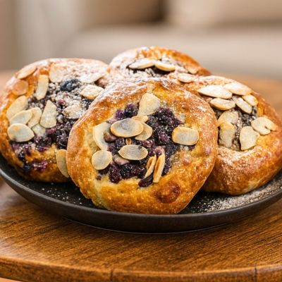 Gluten-free Moravian cakes with cottage cheese and blueberries