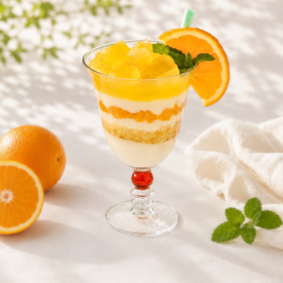 Ein Fruchtdessert, das man leicht mit einem Sommergetränk verwechseln könnte.