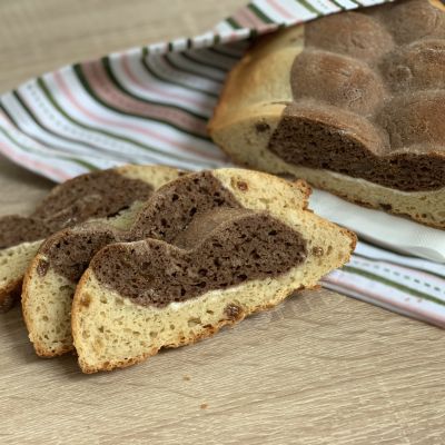 Gluten-free two-color Christmas cake in a form