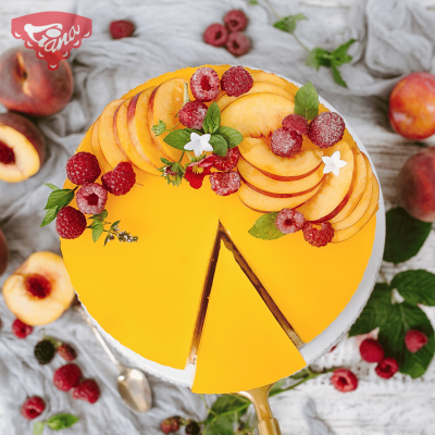 Gluten-free fruit yogurt cake with gelatin