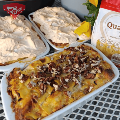 Zapiekanka makaronowa bezglutenowa z serem wiejskim i owocami