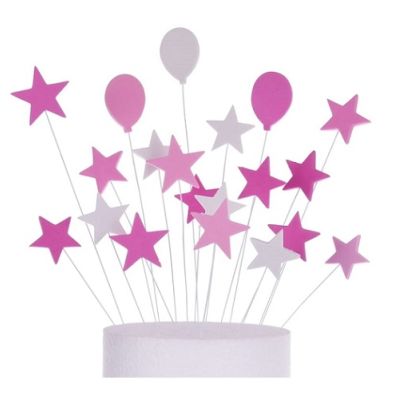 Zápich - sada balónky, hvězdy, růžové