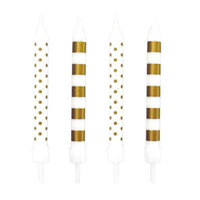 Weiß-goldene Tortenkerze 12 Stk