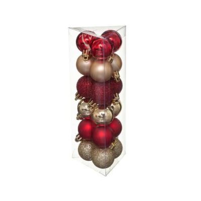 Vianočné gule červeno-zlaté pr. 3 cm, 18 ks