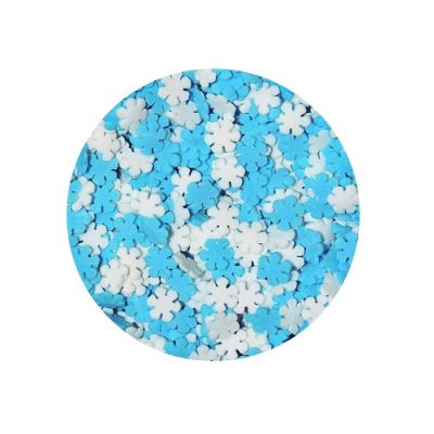 Streuen Sie 40 g blau-weiße Schneeflocken darüber