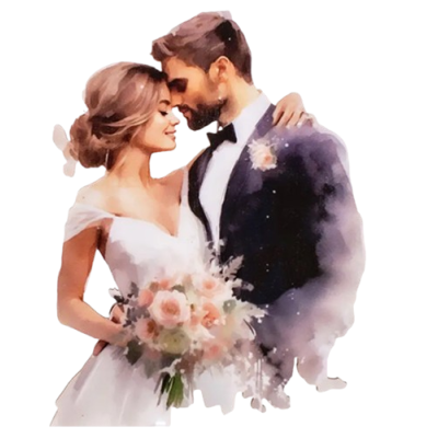 Gravur - Braut und Bräutigam in Farbe