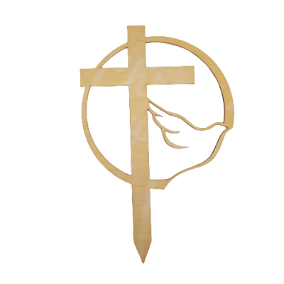 Gravur mit einem Kreuz und einer Taube im Kreis