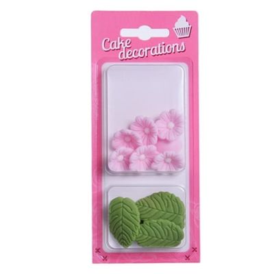 Rosa Blüten + Blätter Set à 12 Stück