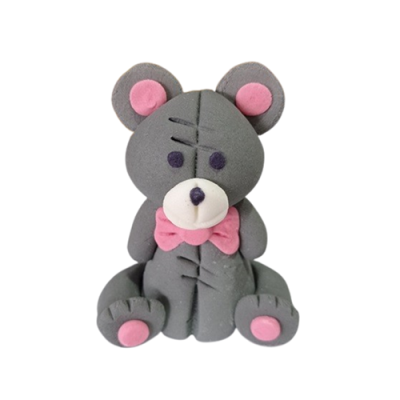 Grauer Teddybär mit rosa Schleife