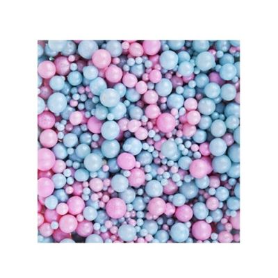 50 g rosa-blaue Perlen darüber streuen