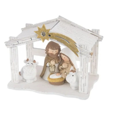 Dekoracja Betlejem białe drewno / poliżywica