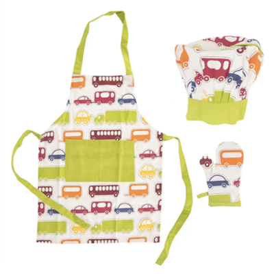 Children&#39;s car apron + glove + cap
