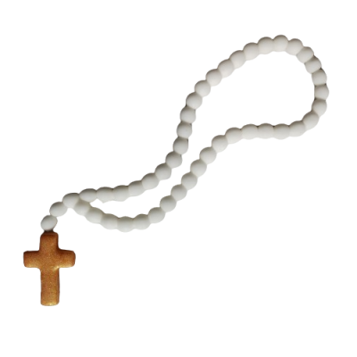 Weißer Rosenkranz mit goldenem Kreuz