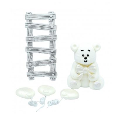 Weißer Teddybär mit Leiter