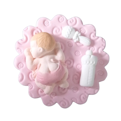 Baby mit Flasche rosa