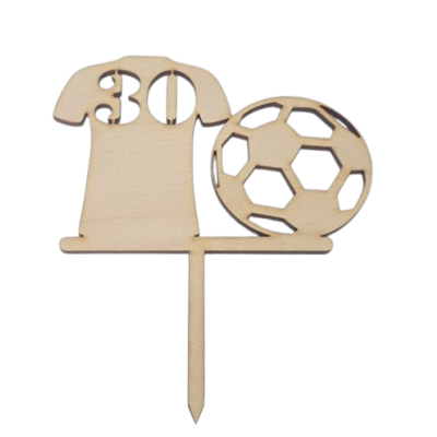 Footballspieler mit Ball und Trikotnummer. 30 Holz