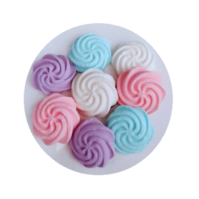 Weiße, rosa, blaue und violette Baisers 40 g