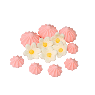 Rosa Baisers und weiße Miniblumen, 13 Stück