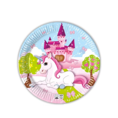 Talíř Jednorožec se zámkem papír 20 cm 8 ks