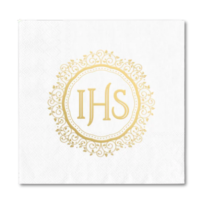 Serwetki białe + złoty napis IHS 10 szt
