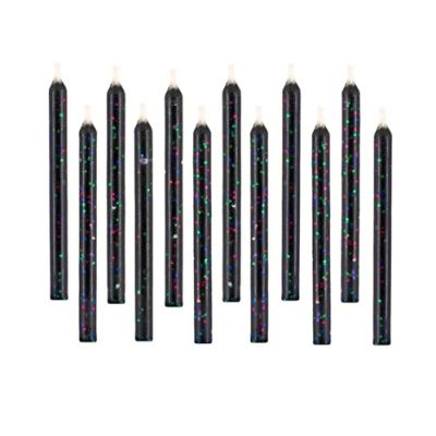 Schwarze Glitzerkerzen 6,5 cm 12 Stk