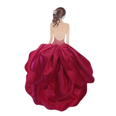 Scherenschnitt einer jungen Dame in einem roten Kleid