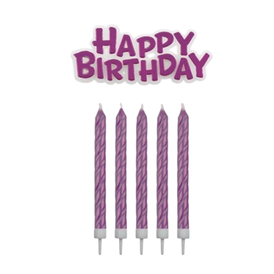 Rosa Kerzen 16 Stück + Happy Birthday