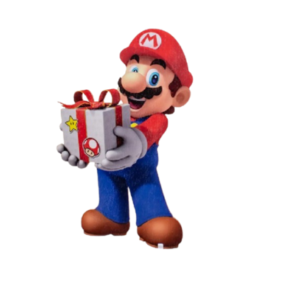 Super Mario mit einem Geschenk