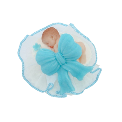 Baby mit blauer Schleife und Tüll