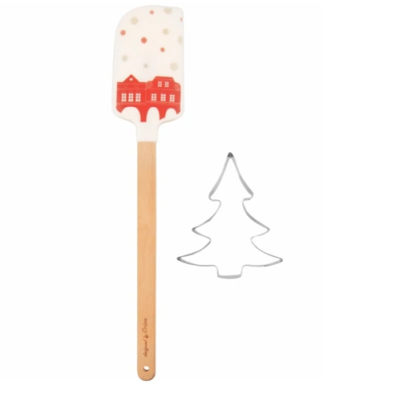 Biała drewniano-silikonowa szpatułka + obcinak