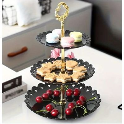 3-tier stand black-gold plastic