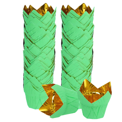 Babeczki Tulip zielono-złote 50 szt.