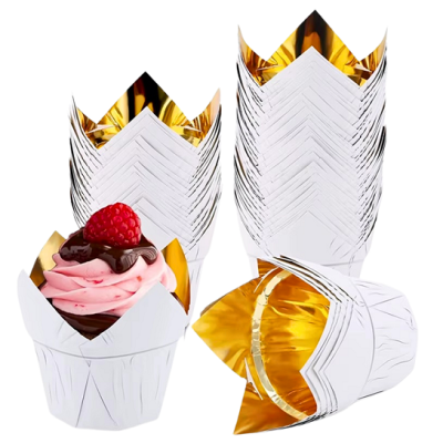 Babeczki Tulip biało-złote 50 szt.