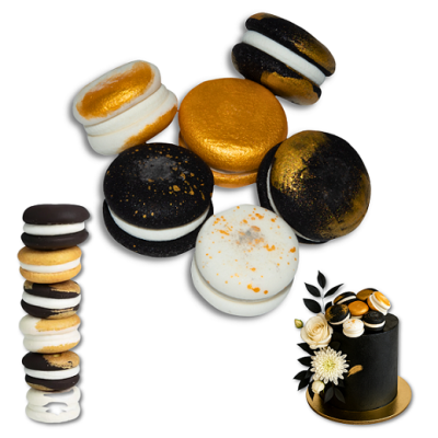 Zuckermakronen gold-weiß-schwarz 6 St.